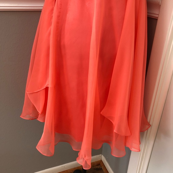 NEW SHERRI HILL SZ 12 CORAL JEWELED CHIFFON HALTER FORMAL DRESS - Picture 6 of 15